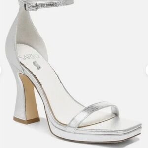 New SARTO by Franco Sarto Dolores Ankle Strap High Heel Silver Party Sandals